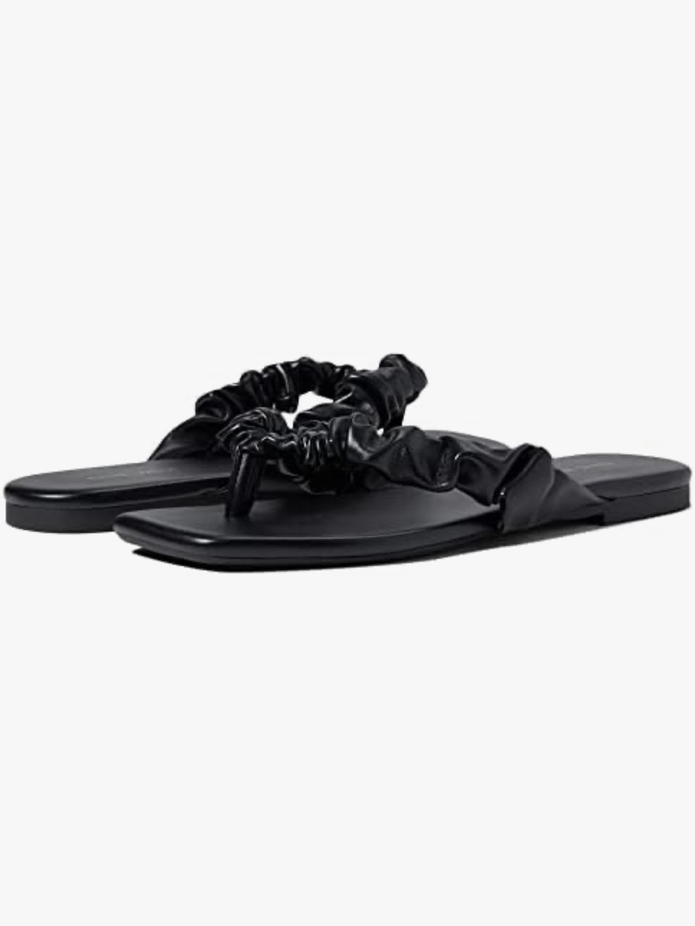 Nine West Black Ruched Strap Flat Thong Sandals - Women